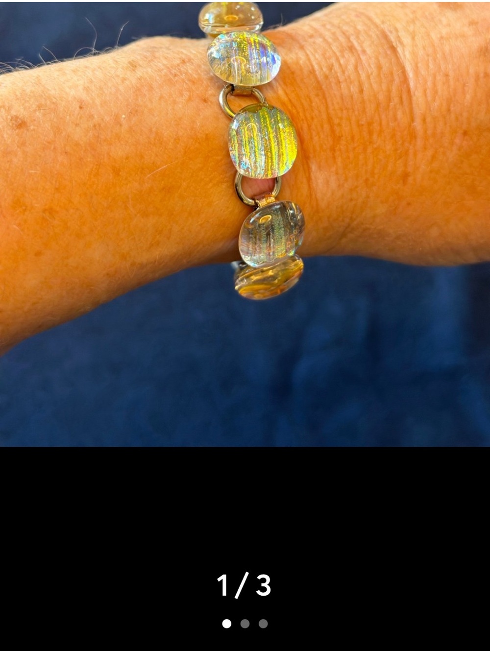 Iridescent Glass Disc Bracelet - Yellow-Green